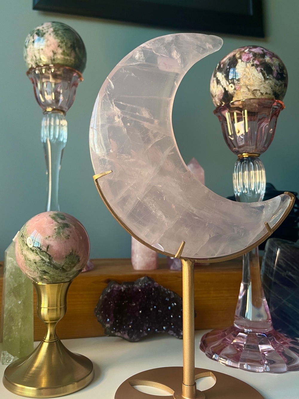 Rose Quartz Crescent Moon Crystal Stand